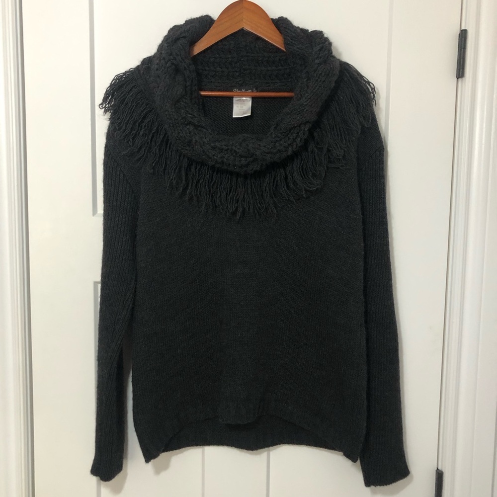Silvia Novelli Womens Sweater Size Large Black Dark Gray Cowl Neck Wool Blend